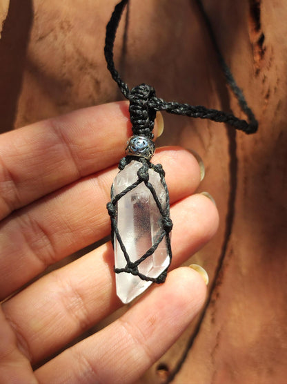 Lemurian Quarz ~ Makramee Edelstein Kette Kristall klar Rarität ~HIPPIE ~GOA ~Boho ~Ethno ~Nature ~Heilstein