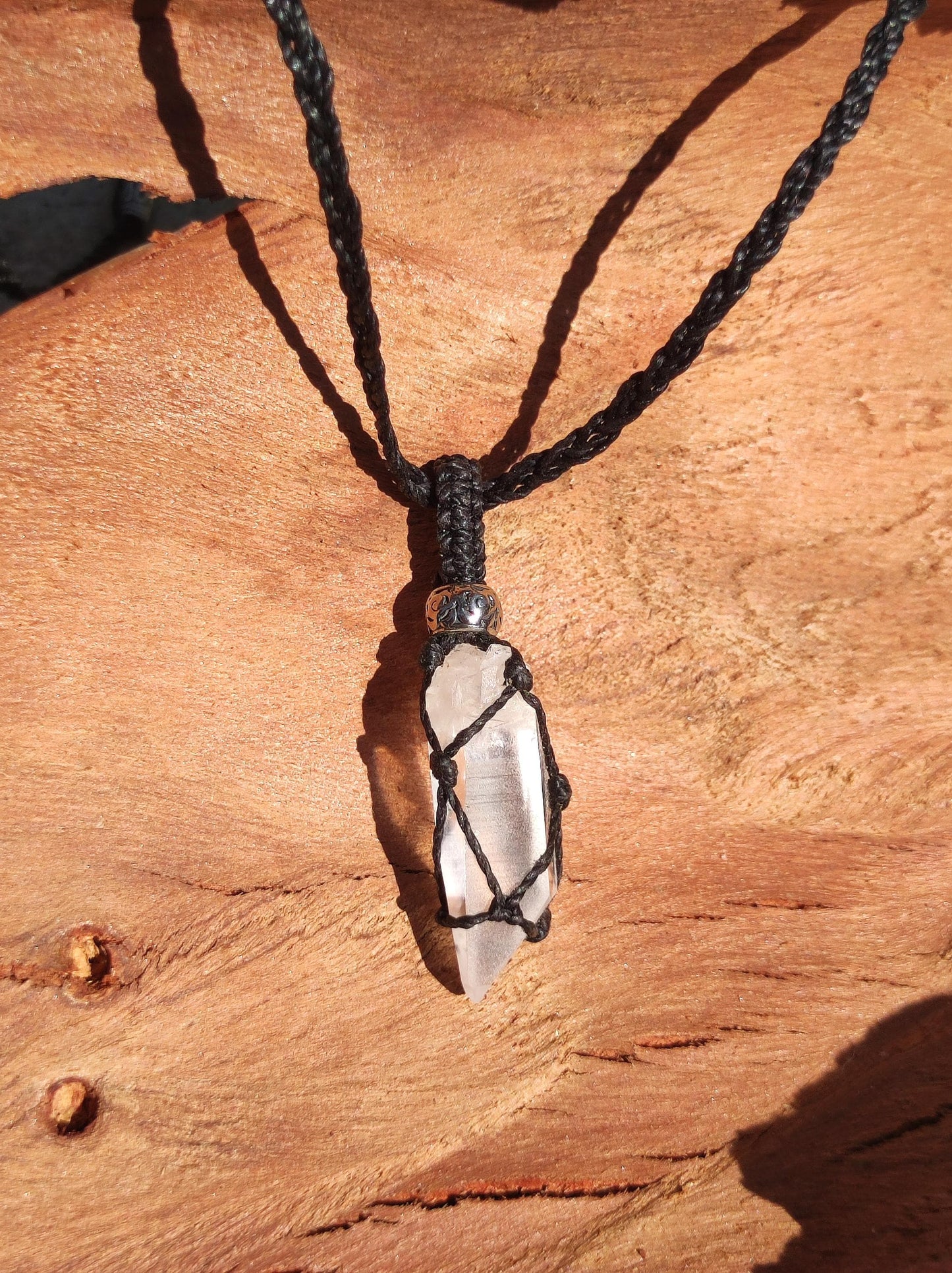 Lemurian Quarz ~ Makramee Edelstein Kette Kristall klar Rarität ~HIPPIE ~GOA ~Boho ~Ethno ~Nature ~Heilstein