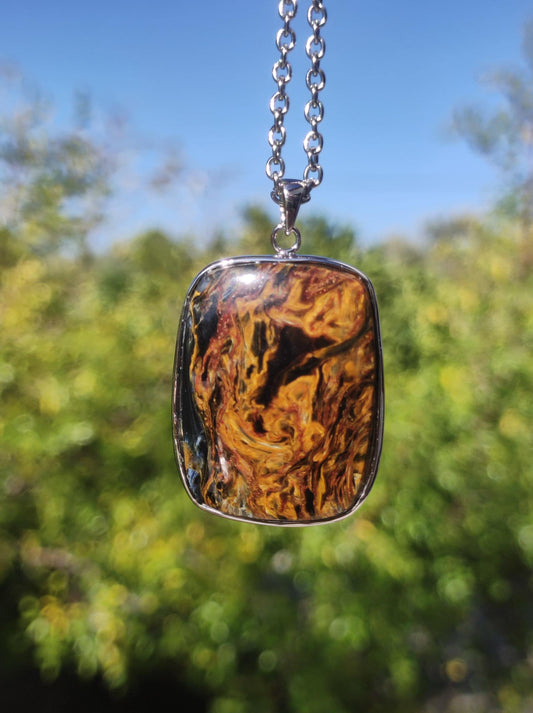 Pietersite gold - 925 Sterling Silber Edelstein Kette Natur Schutz Rarität Heilstein Kristall Mann Frau Er Sie Geschenk Schimmer Reflektion