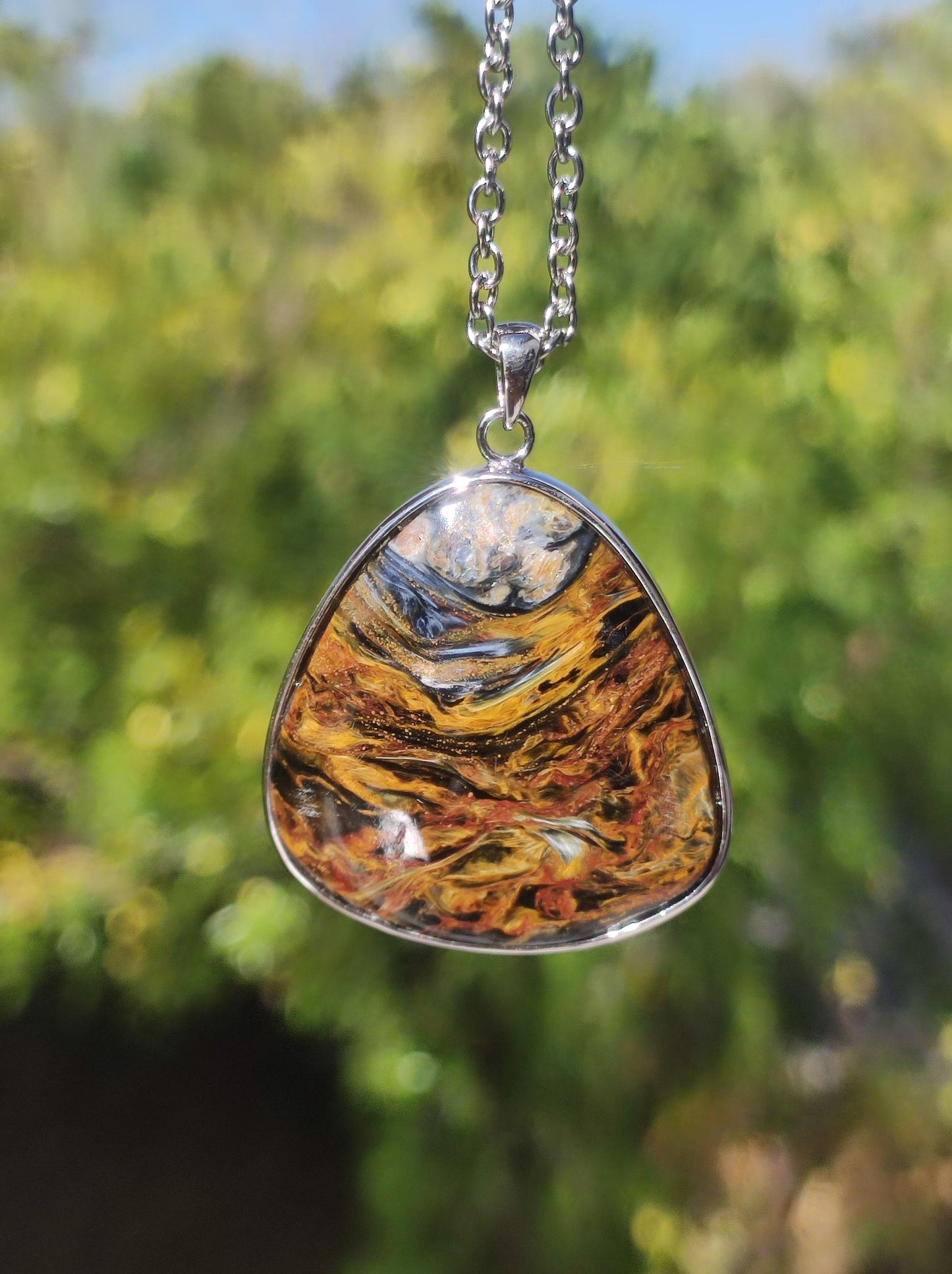 Pietersite gold - 925 Sterling Silber Edelstein Kette Natur Schutz Rarität Heilstein Kristall Mann Frau Er Sie Geschenk Schimmer Reflektion