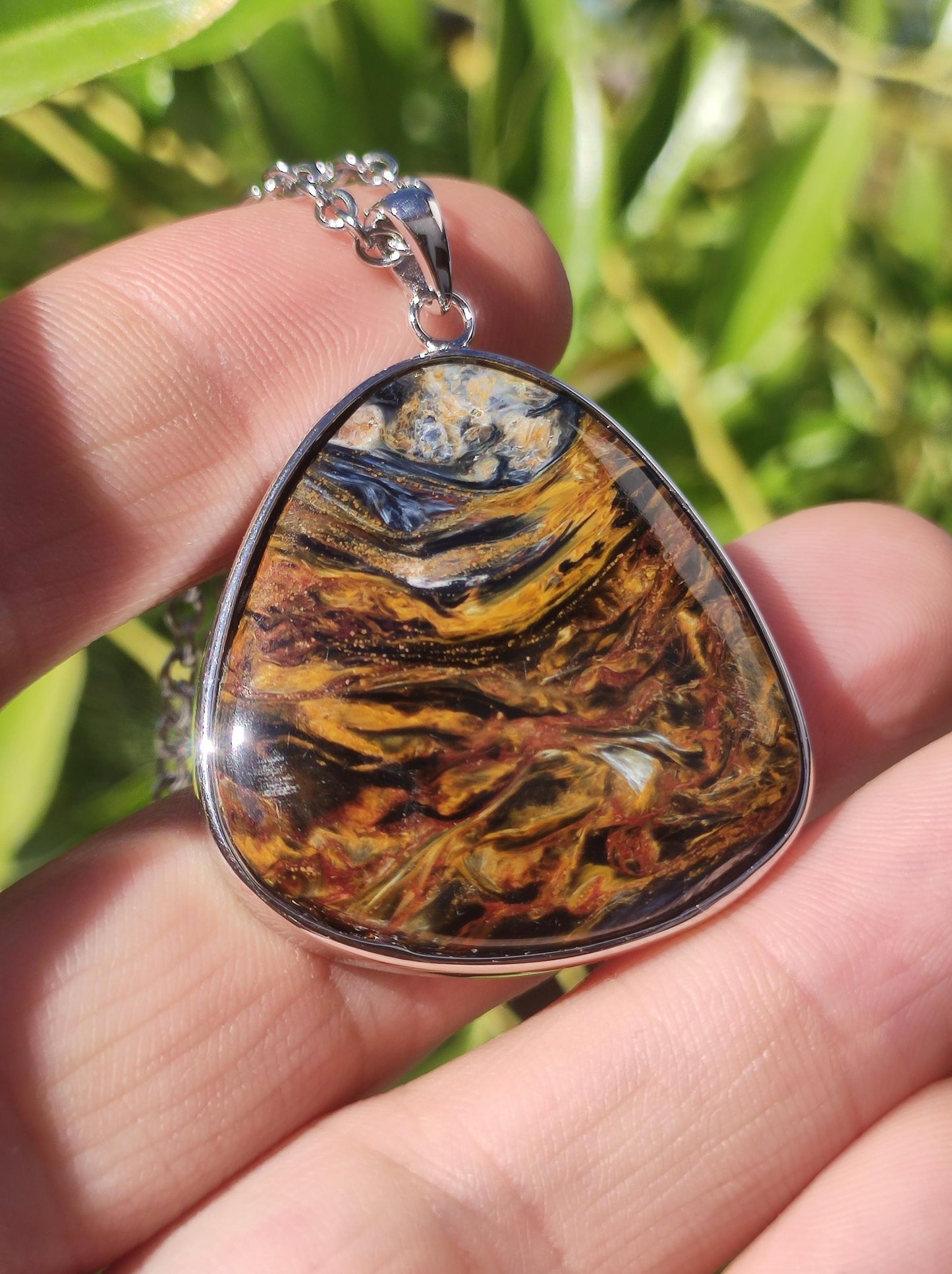 Pietersite gold - 925 Sterling Silber Edelstein Kette Natur Schutz Rarität Heilstein Kristall Mann Frau Er Sie Geschenk Schimmer Reflektion