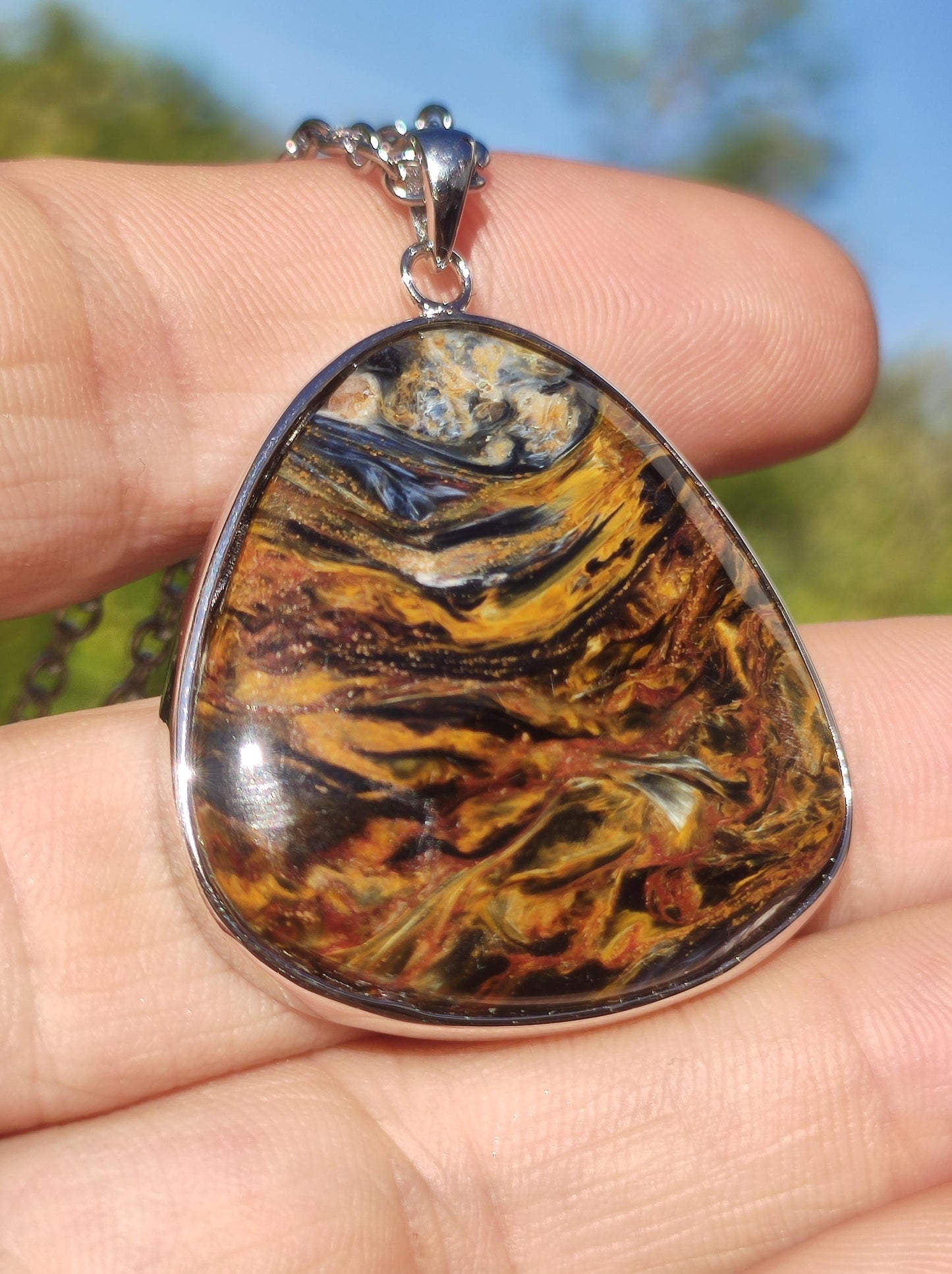 Pietersite gold - 925 Sterling Silber Edelstein Kette Natur Schutz Rarität Heilstein Kristall Mann Frau Er Sie Geschenk Schimmer Reflektion