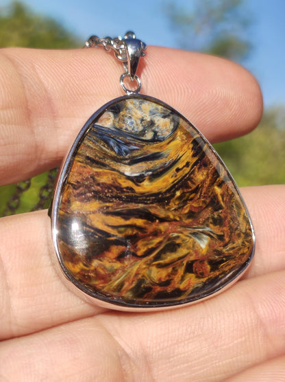 Pietersite gold - 925 Sterling Silber Edelstein Kette Natur Schutz Rarität Heilstein Kristall Mann Frau Er Sie Geschenk Schimmer Reflektion