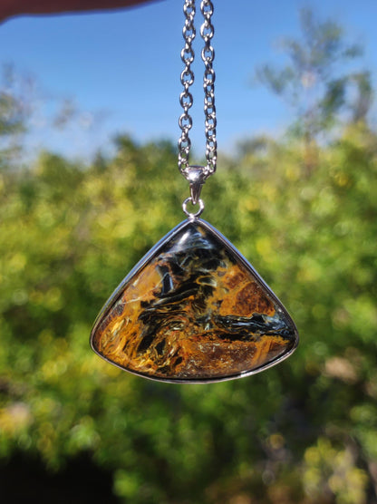 Pietersite gold - 925 Sterling Silver Gemstone Necklace Nature Protection Rarity Healing Stone Crystal Man Woman He She Gift Shimmer Reflection