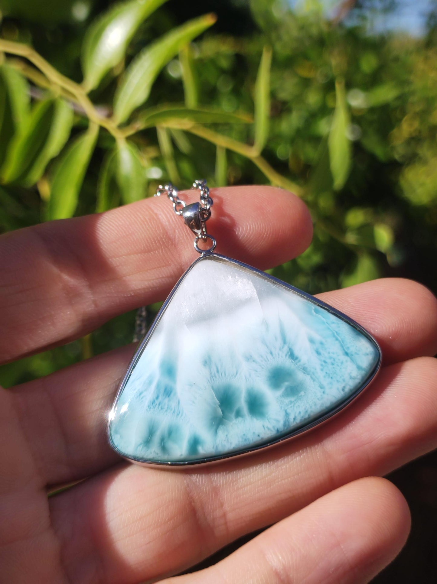 Larimar AAA "Atlantis Stone" Edelstein Kette 925 Sterling Silber Frau Schmuck Edel Natur Heilstein Hippie Rarität Meer Himmel blau Geschenk