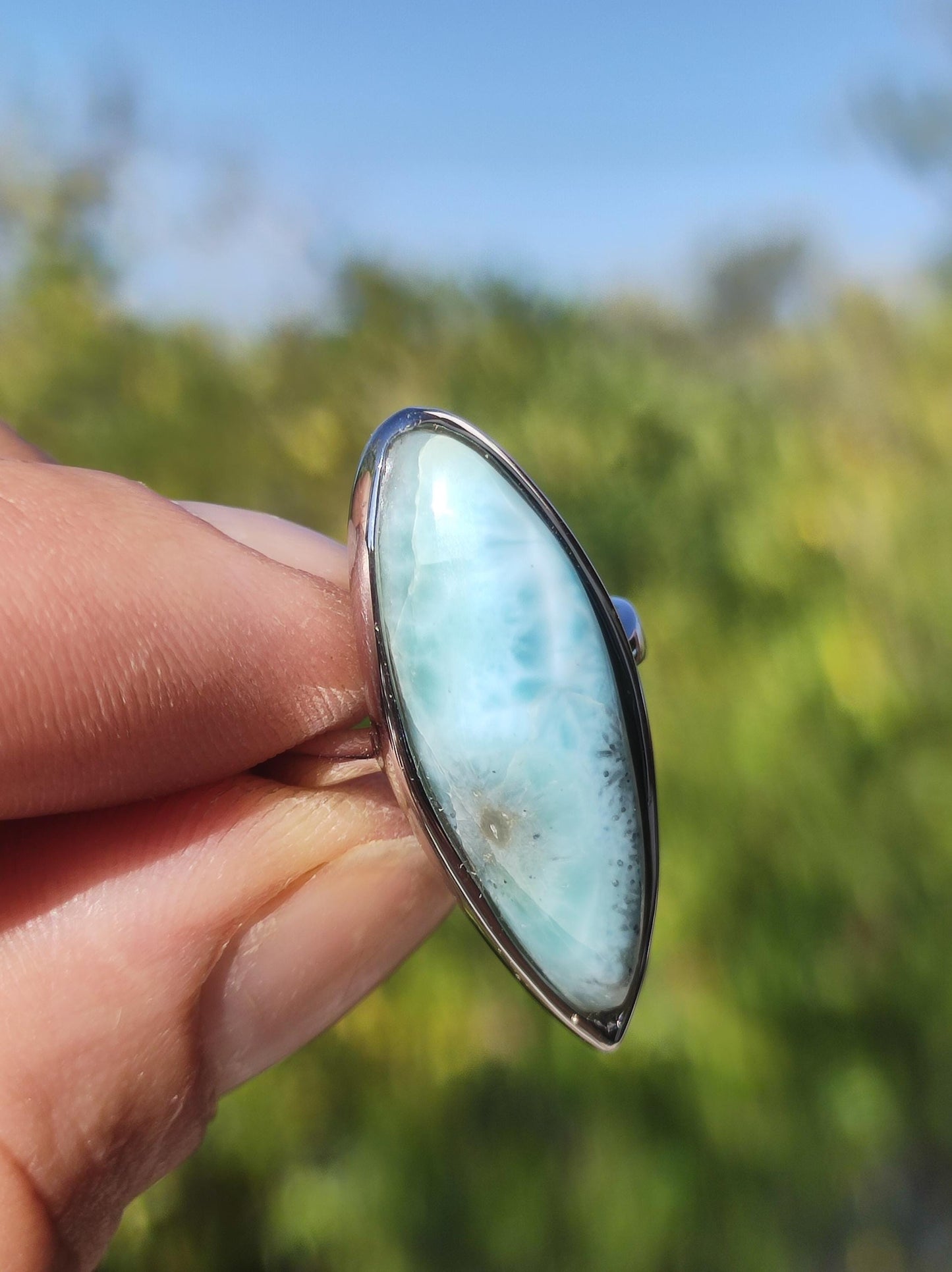 Larimar 925 Silver Ring "Atlantis Stone" Gemstone Blue Nature Sea Sky Set Energy Power Rarity Rare Woman Mother Her Grandma Gift