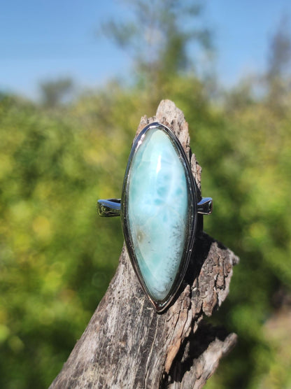 Larimar 925 Silver Ring "Atlantis Stone" Gemstone Blue Nature Sea Sky Set Energy Power Rarity Rare Woman Mother Her Grandma Gift