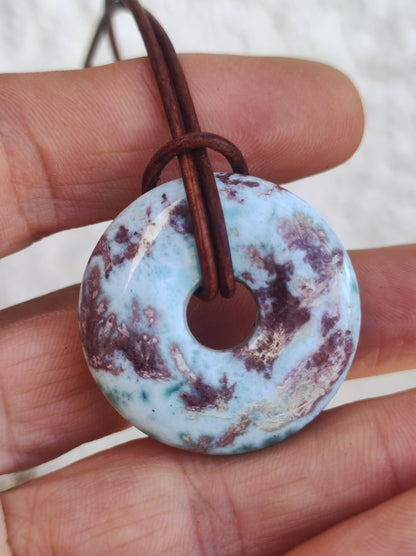 Larimar "Atlantis Stone Schutz Donut Edelstein Kette blau Heilstein Rarität Natur Edel Frau Geschenk Selten Sammler Energie Kraft Ruhe Glück