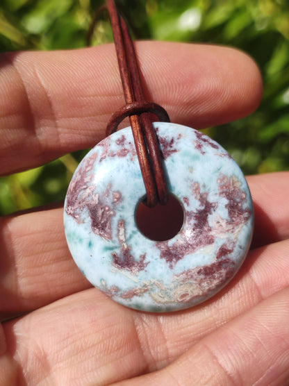 Larimar "Atlantis Stone Schutz Donut Edelstein Kette blau Heilstein Rarität Natur Edel Frau Geschenk Selten Sammler Energie Kraft Ruhe Glück