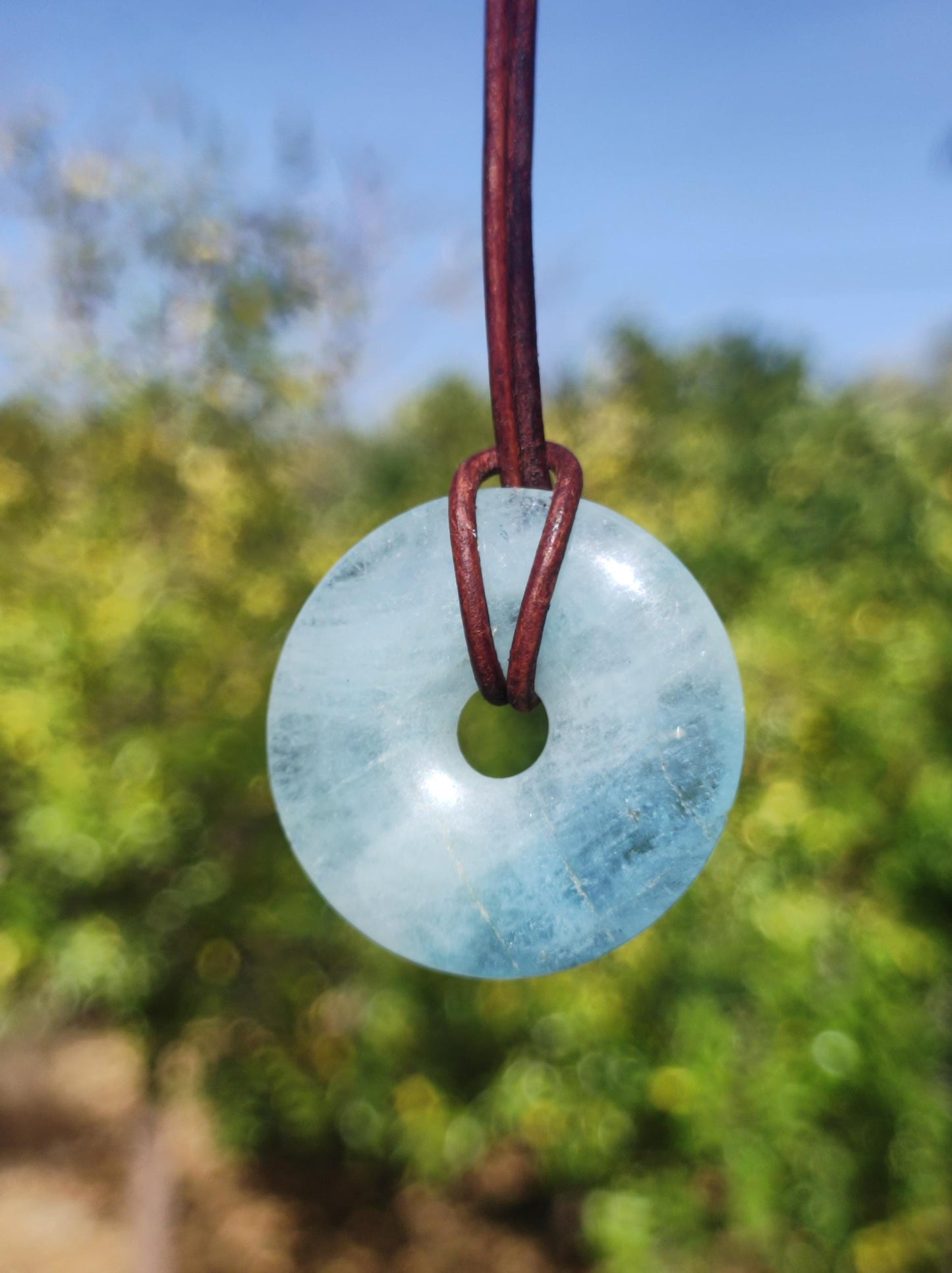 Aquamarin A 30mm Edelstein Donut Kette blau Rarität Natur Heilstein Kristall Anhänger Mann Frau Kind Er Sie Bruder Schwester Geschenk