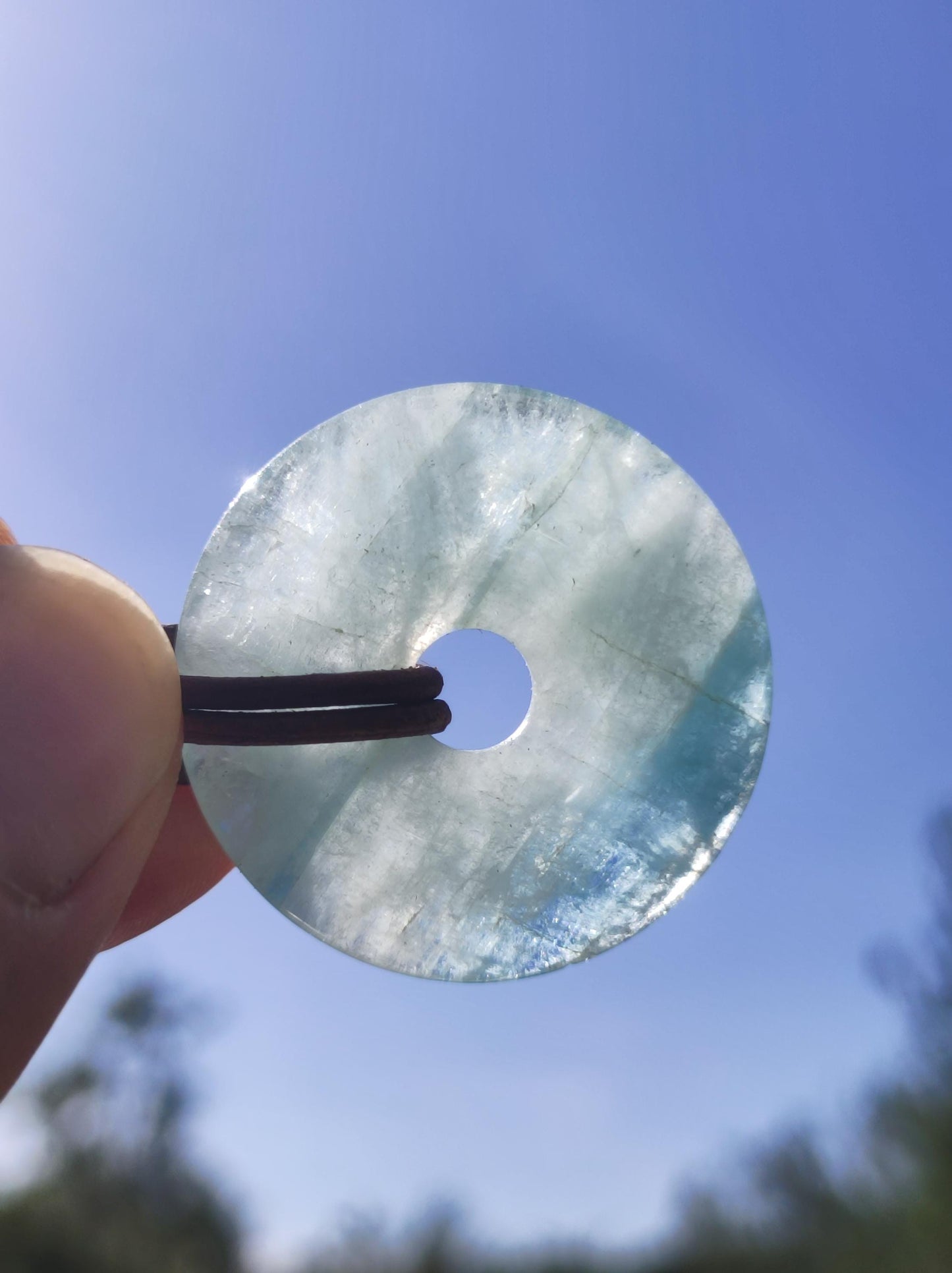 Aquamarin A 30mm Edelstein Donut Kette blau Rarität Natur Heilstein Kristall Anhänger Mann Frau Kind Er Sie Bruder Schwester Geschenk