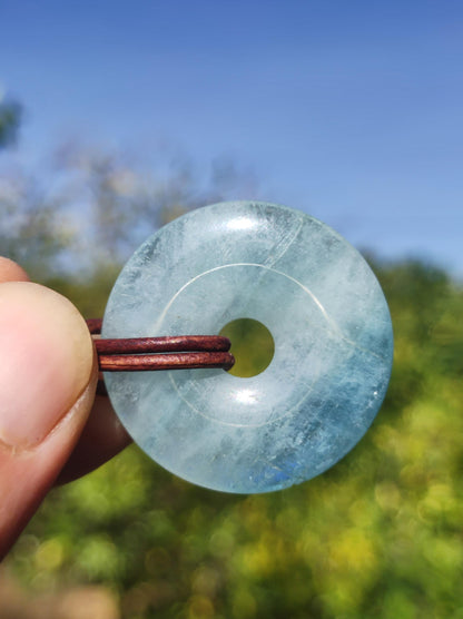 Aquamarin A 30mm Edelstein Donut Kette blau Rarität Natur Heilstein Kristall Anhänger Mann Frau Kind Er Sie Bruder Schwester Geschenk