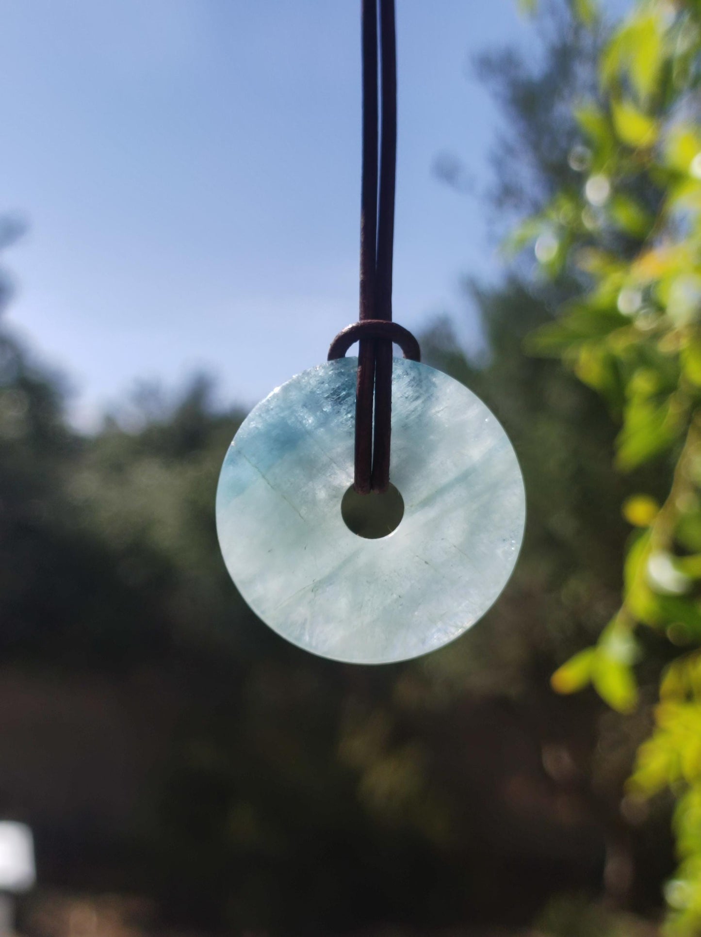 Aquamarin A 30mm Edelstein Donut Kette blau Rarität Natur Heilstein Kristall Anhänger Mann Frau Kind Er Sie Bruder Schwester Geschenk