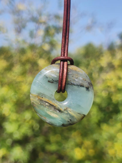 Opale Andine Opale Bleu ~ Collier de pierres précieuses HIPPIE GOA Boho Ethno Nature Donut Protection Symbole Guérison Pierre Matrice Collecteur Minéral Rareté Homme Femme