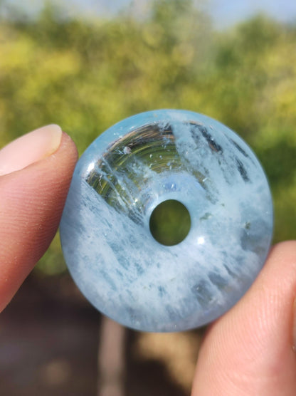 Aquamarin AAA 30mm Edelstein Donut Kette blau Rarität Natur Heilstein Kristall Anhänger Mann Frau Kind Er Sie Bruder Geschenk Qualität