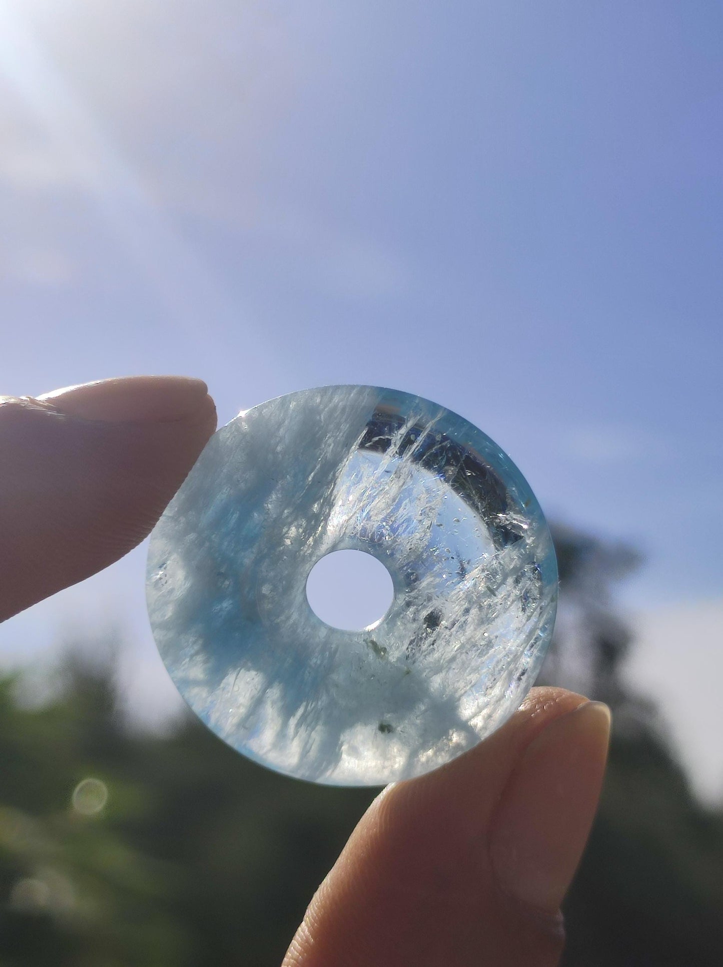 Aquamarin AAA 30mm Edelstein Donut Kette blau Rarität Natur Heilstein Kristall Anhänger Mann Frau Kind Er Sie Bruder Geschenk Qualität