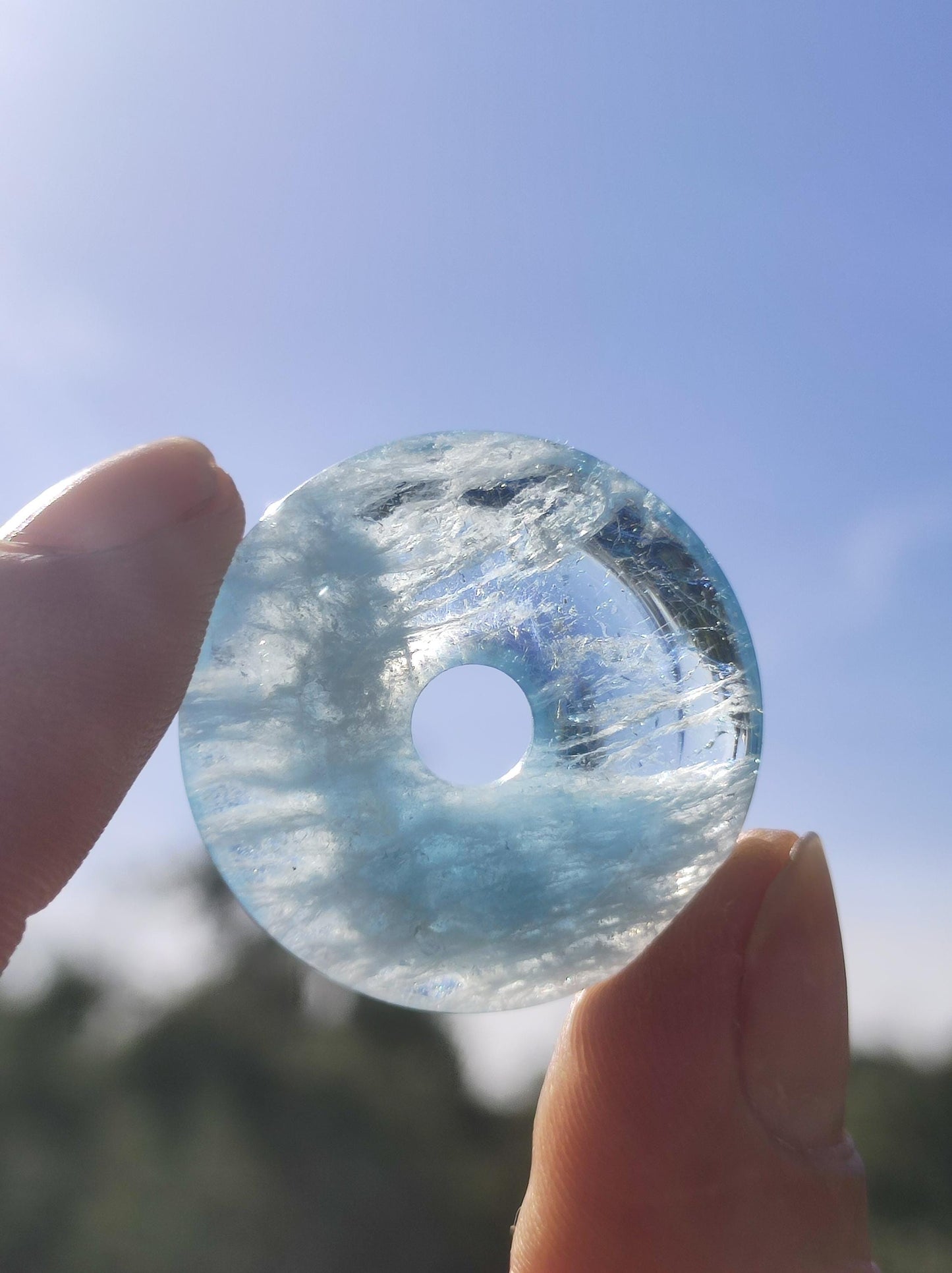 Aquamarin AAA 30mm Edelstein Donut Kette blau Rarität Natur Heilstein Kristall Anhänger Mann Frau Kind Er Sie Bruder Geschenk Qualität