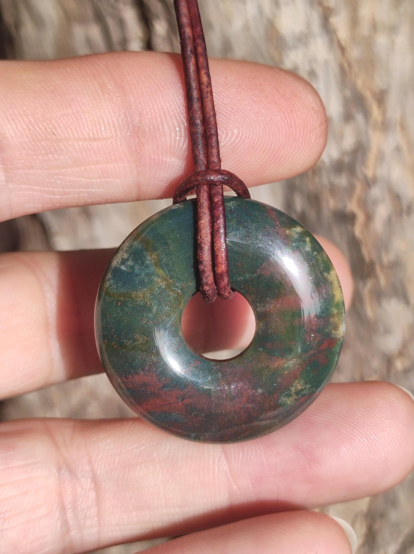 Heliotrop - Donut 30mm Edelstein Kette rund Heilstein Schutzsymbol Mann Frau Kind Glück HIPPIE GOA Boho Tibet Ethno Natur Rarität Geschenk