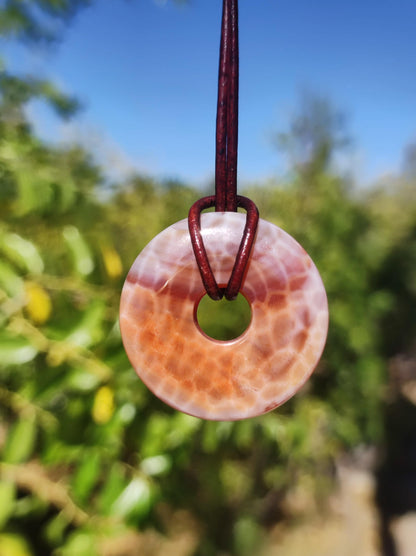 Agate de feu ~ Donut 30mm ~ Collier de pierres précieuses ~HIPPIE ~GOA ~Boho ~Tibet ~Ethno ~Nature ~Donut ~Symbole de protection ~Pierre de guérison ~Rairtät