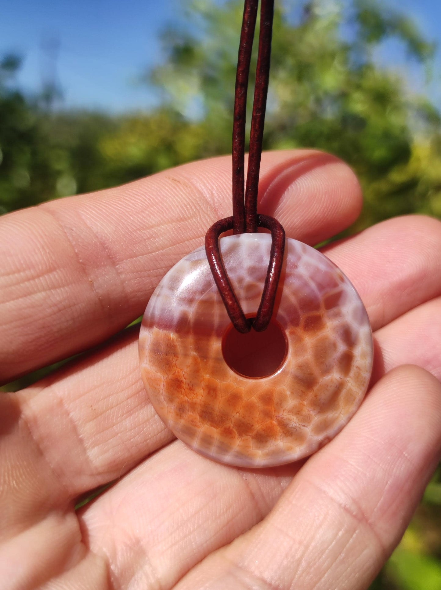 Agate de feu ~ Donut 30mm ~ Collier de pierres précieuses ~HIPPIE ~GOA ~Boho ~Tibet ~Ethno ~Nature ~Donut ~Symbole de protection ~Pierre de guérison ~Rairtät