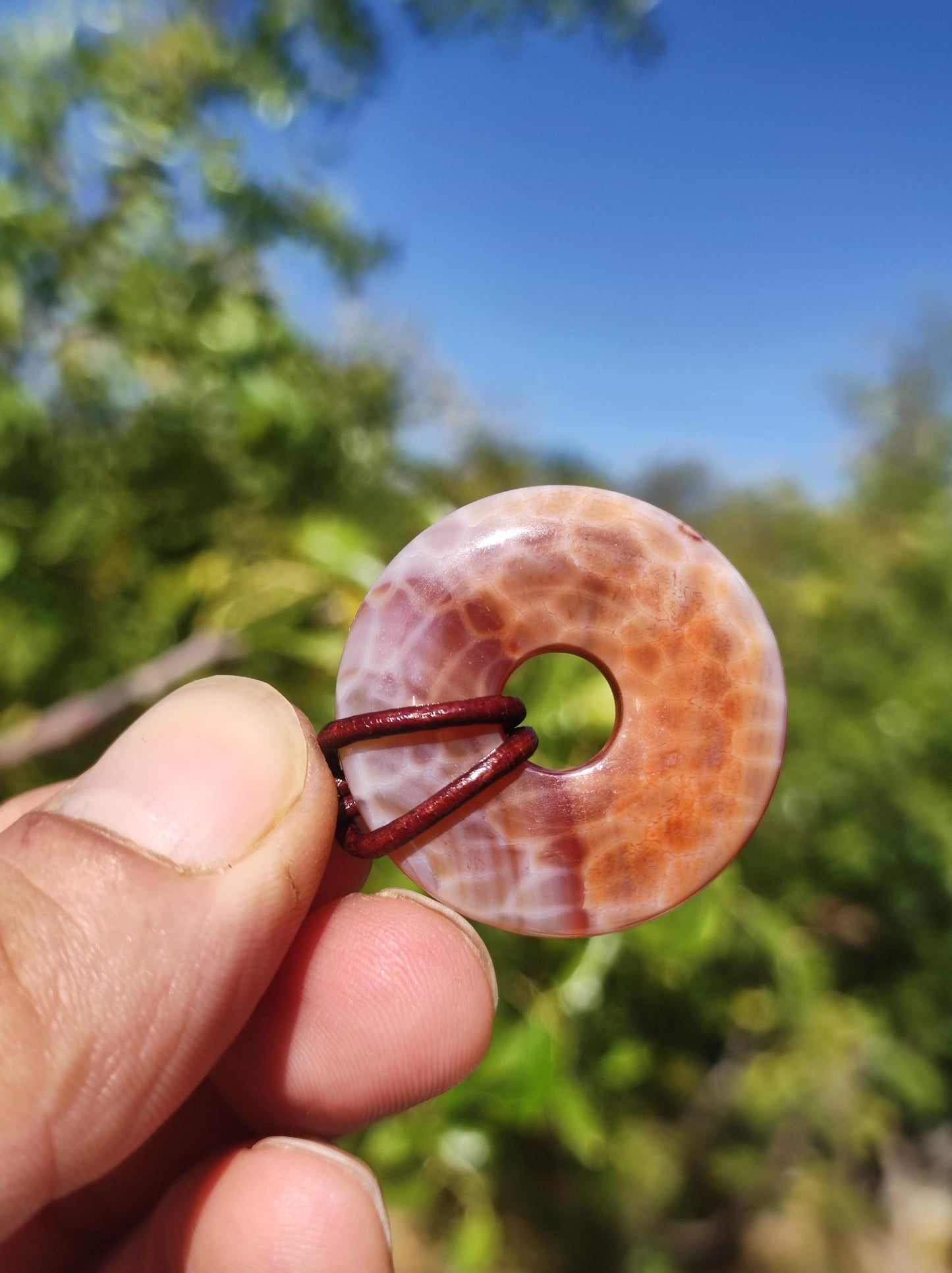 Agate de feu ~ Donut 30mm ~ Collier de pierres précieuses ~HIPPIE ~GOA ~Boho ~Tibet ~Ethno ~Nature ~Donut ~Symbole de protection ~Pierre de guérison ~Rairtät