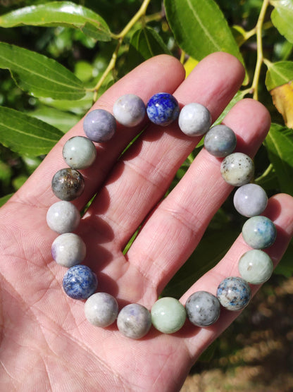 10mm Hackmanite *Rarity* Gemstone Stretch Bracelet blue pink white Pearls Crystal Gift Man Woman Rare Healing Stone He She Father Mother