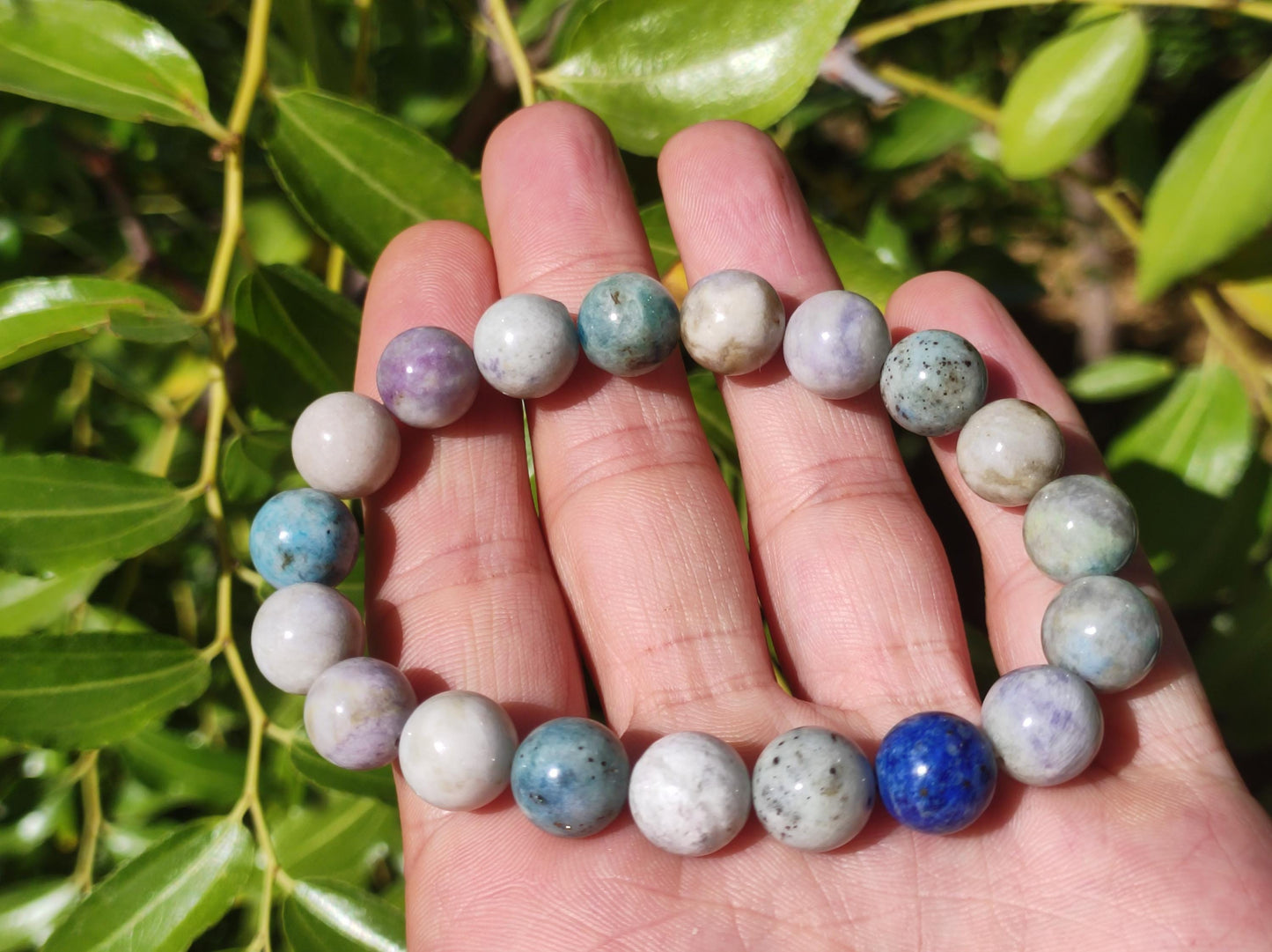 10mm Hackmanite *Rarity* Gemstone Stretch Bracelet blue pink white pearls crystal gift man woman rare healing stone he she father mother