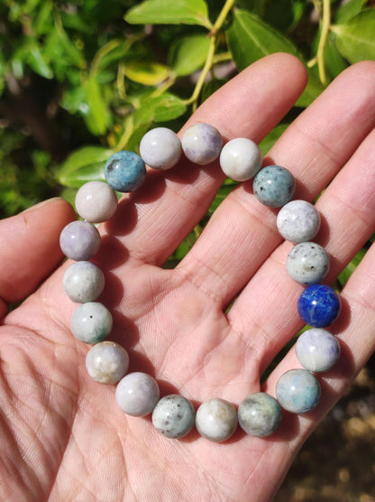 10mm Hackmanite *Rarity* Gemstone Stretch Bracelet blue pink white pearls crystal gift man woman rare healing stone he she father mother