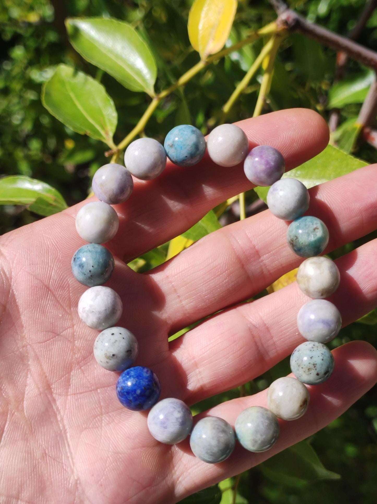 10mm Hackmanite *Rarity* Gemstone Stretch Bracelet blue pink white pearls crystal gift man woman rare healing stone he she father mother