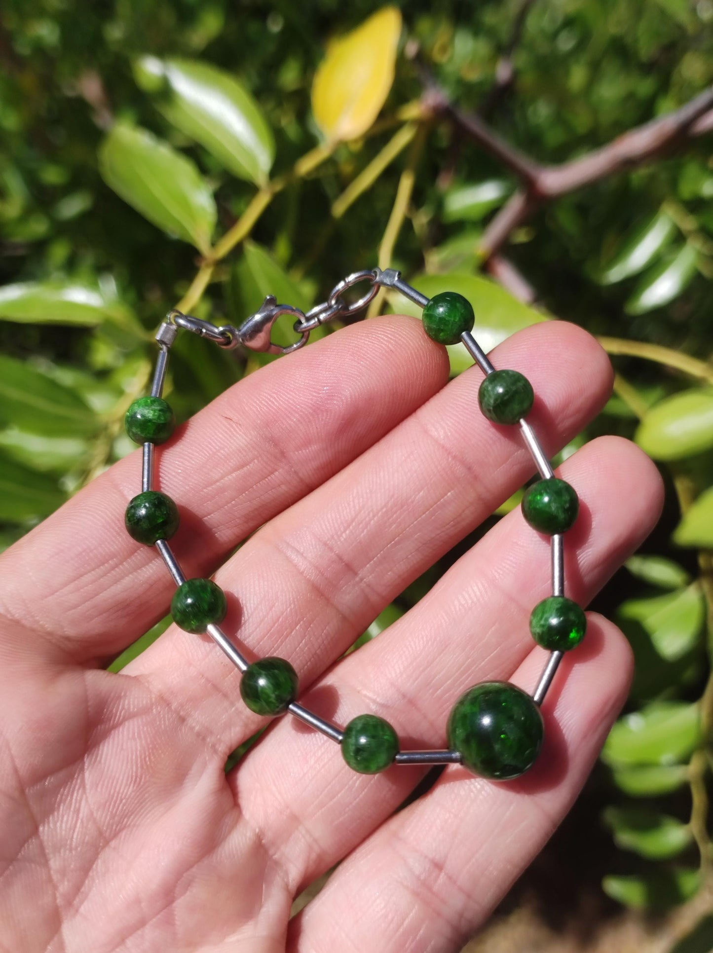 8&amp;10mm Diopside AAA Quality Gemstone Beads Stainless Steel Bracelet Green Natural Healing Stone Crystal Rarity Ethno Chrome Diopside Gift Man Friend