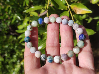 8mm Hackmanite *Rarity* Gemstone Stretch Bracelet Blue Pink White Pearls Crystal Gift Man Woman Rare Healing Stone He She Father Mother