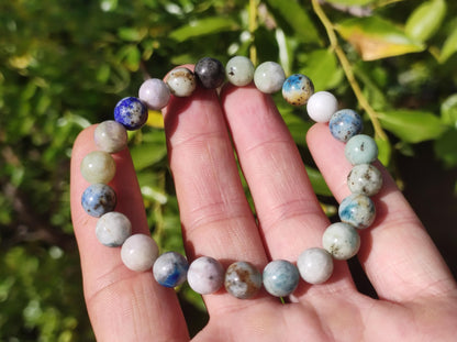 8mm Hackmanite *Rarity* Gemstone Stretch Bracelet Blue Pink White Pearls Crystal Gift Man Woman Rare Healing Stone He She Father Mother