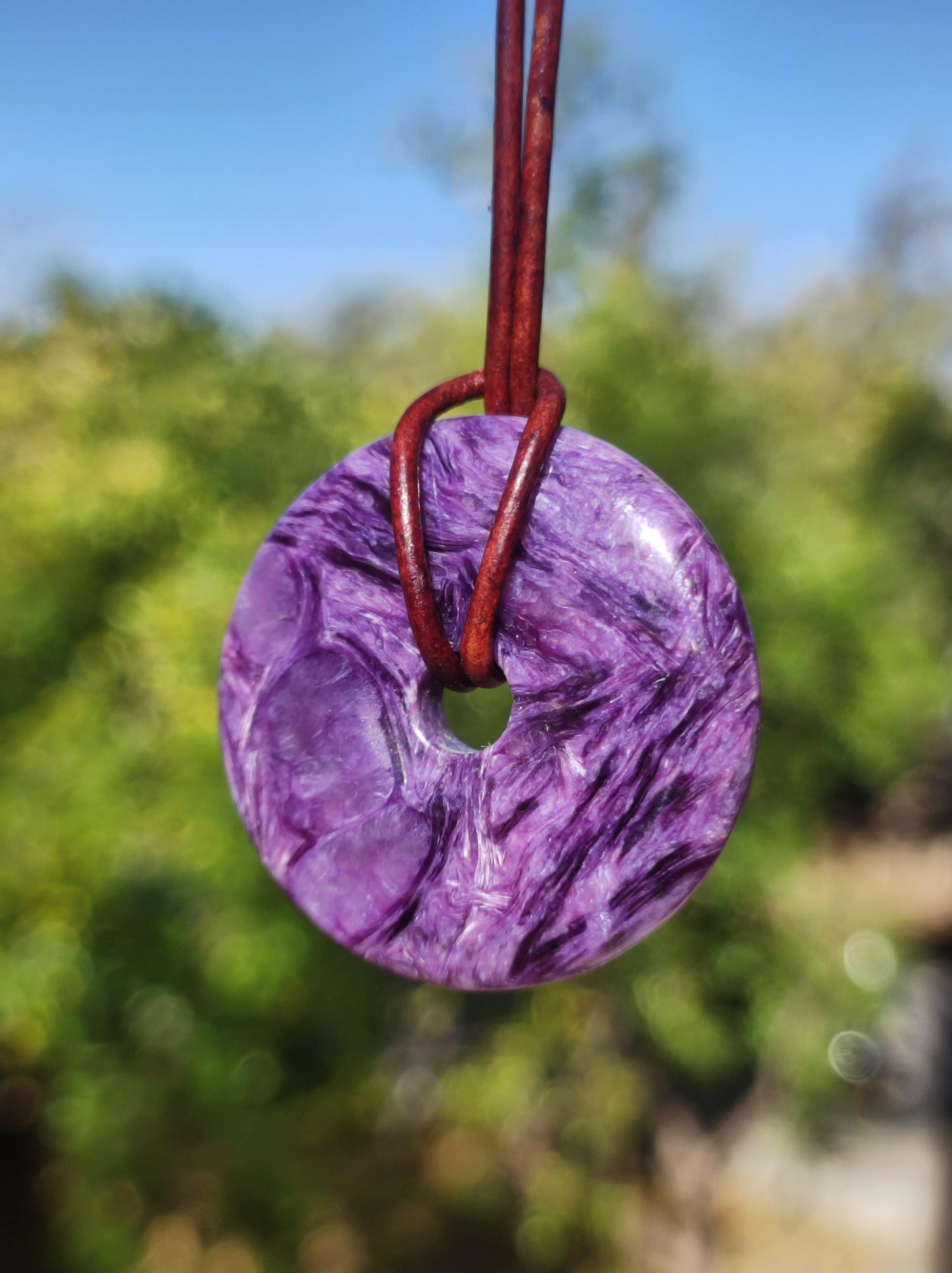 Charoite AAA Protective Donut - Gemstone Donut Necklace Rarity Rare Protection Symbol Healing Stone Crystal HIPPIE Boho Ethnic Man Woman Gift He Her