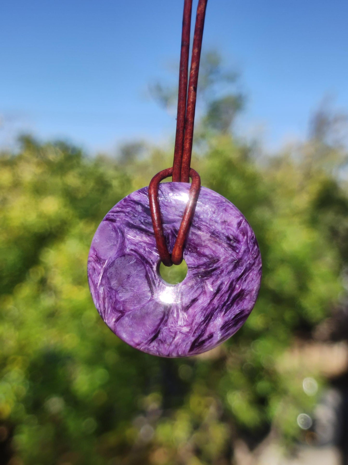 Charoite AAA Protective Donut - Gemstone Donut Necklace Rarity Rare Protection Symbol Healing Stone Crystal HIPPIE Boho Ethnic Man Woman Gift He Her