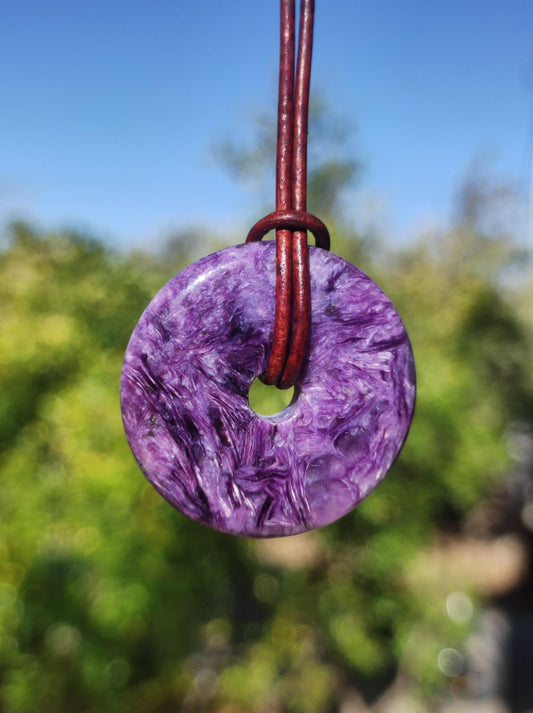 Charoite AAA Protective Donut - Gemstone Donut Necklace Rarity Rare Protection Symbol Healing Stone Crystal HIPPIE Boho Ethnic Man Woman Gift He Her