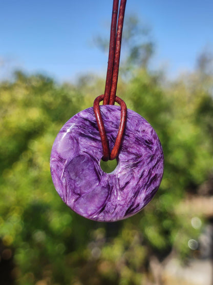 Charoite AAA Protective Donut - Gemstone Donut Necklace Rarity Rare Protection Symbol Healing Stone Crystal HIPPIE Boho Ethnic Man Woman Gift He Her