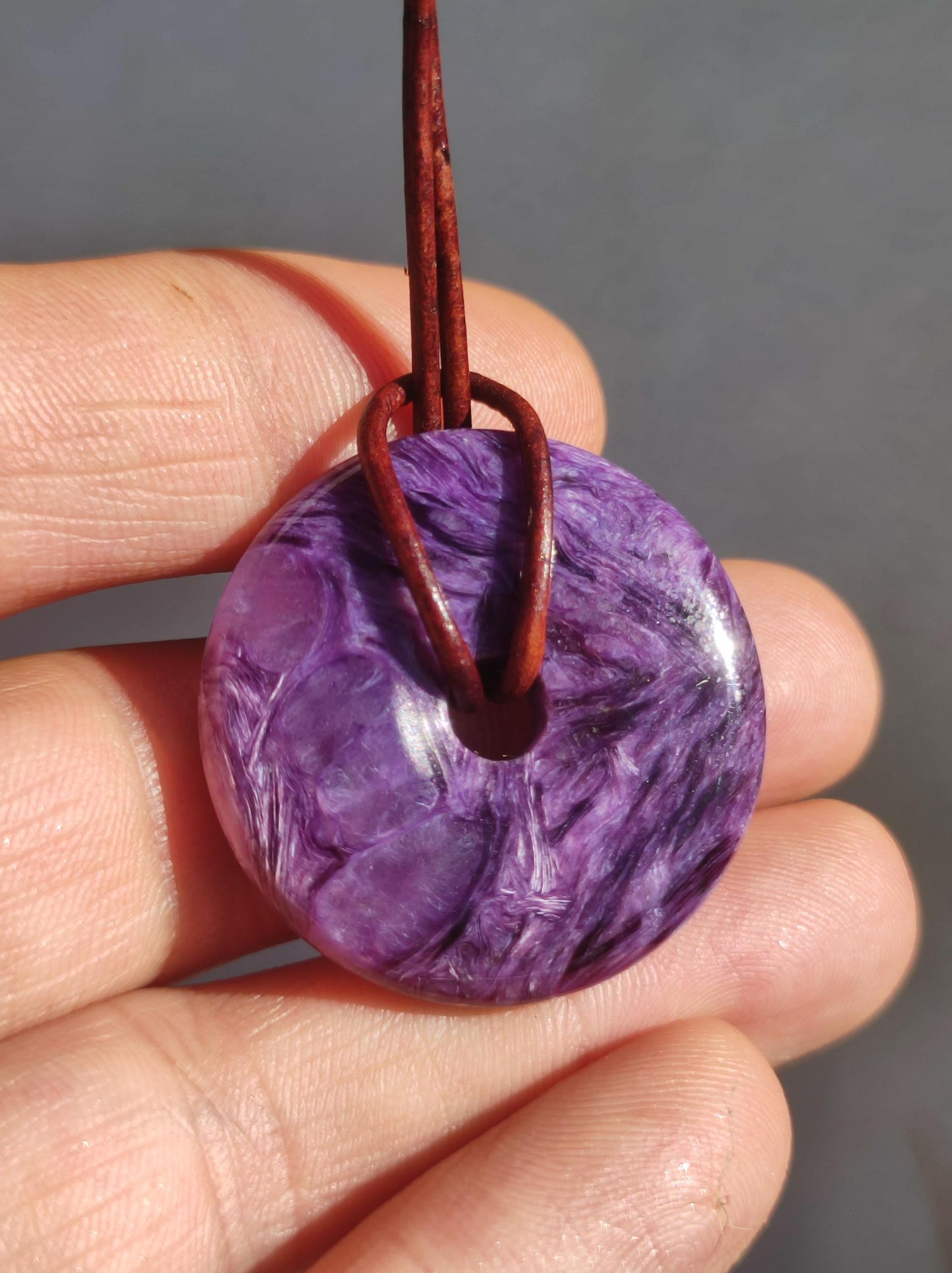 Charoite AAA Protective Donut - Gemstone Donut Necklace Rarity Rare Protection Symbol Healing Stone Crystal HIPPIE Boho Ethnic Man Woman Gift He Her