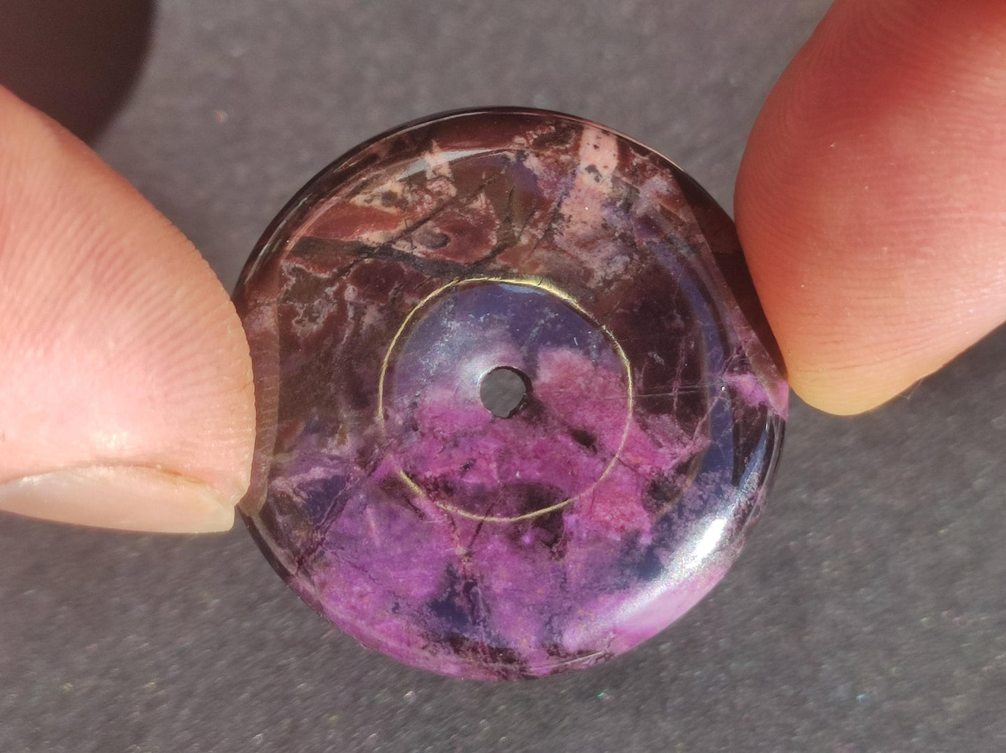 Sugilite protection donut gemstone crystal healing stone rarity rare collector sugilite purple pendant round gift man woman he her friend violet