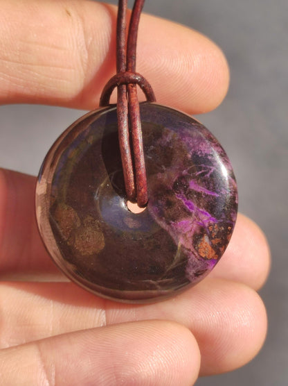 Sugilite protection donut gemstone crystal healing stone rarity rare collector sugilite purple pendant round gift man woman he her friend violet