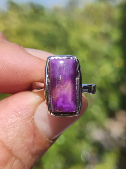 Sugilite Ring - 925 Sterling Silver - Gemstone Purple Healing Stone Natural Cabochon Woman Gift Her Mother's Day Grandma Christmas Crystal Rare