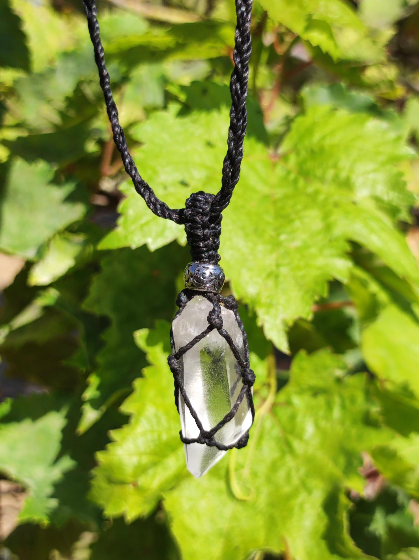 Lemurian Quarz ~ Makramee Edelstein Kette Kristall klar Rarität ~HIPPIE ~GOA ~Boho ~Ethno ~Nature ~Heilstein