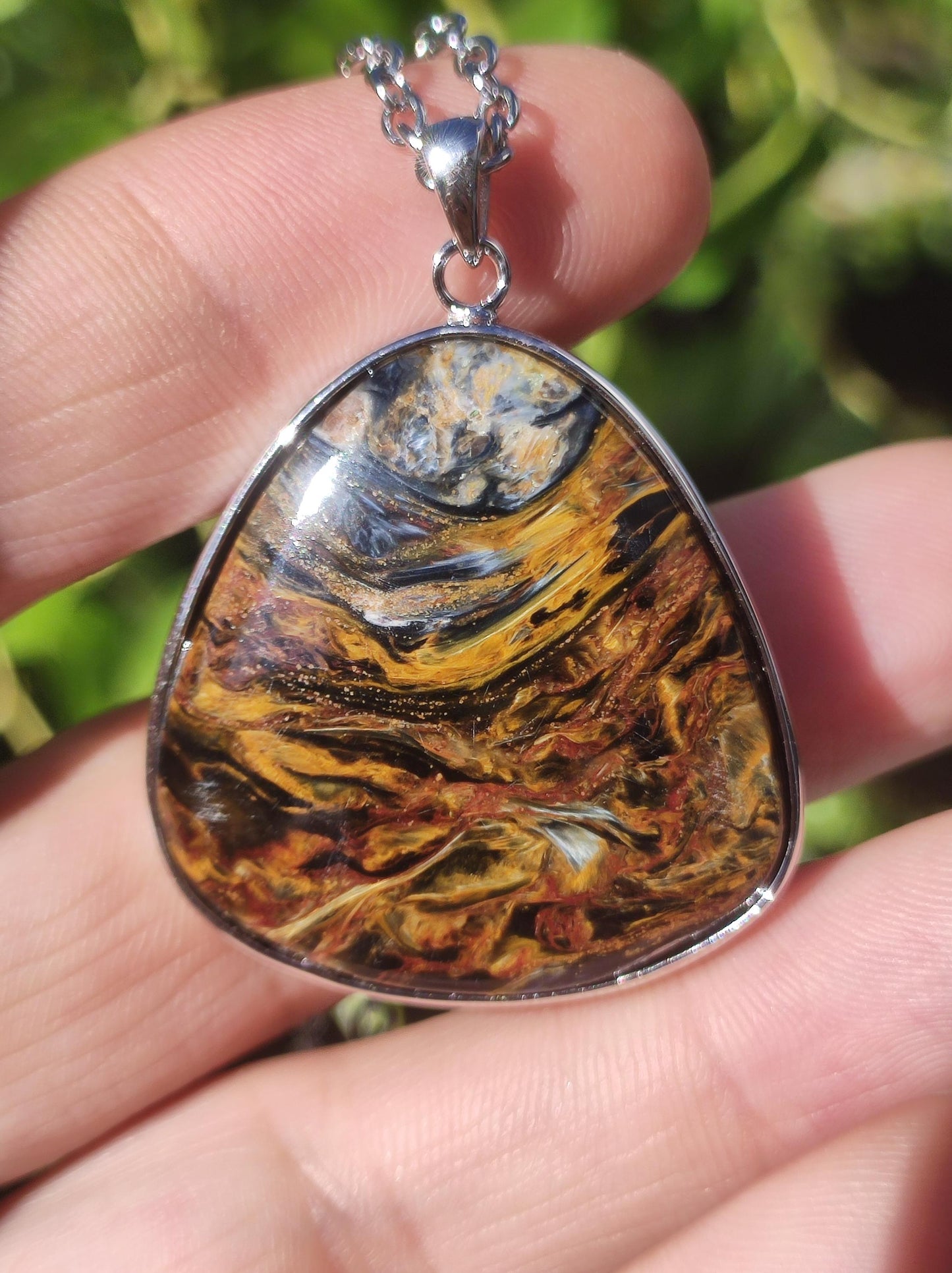 Pietersite gold - 925 Sterling Silber Edelstein Kette Natur Schutz Rarität Heilstein Kristall Mann Frau Er Sie Geschenk Schimmer Reflektion