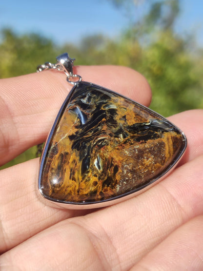 Pietersite gold - 925 Sterling Silver Gemstone Necklace Nature Protection Rarity Healing Stone Crystal Man Woman He She Gift Shimmer Reflection