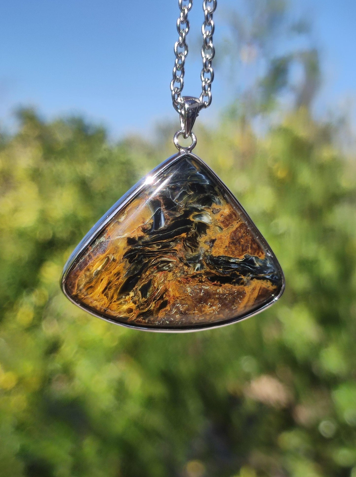 Pietersite gold - 925 Sterling Silver Gemstone Necklace Nature Protection Rarity Healing Stone Crystal Man Woman He She Gift Shimmer Reflection