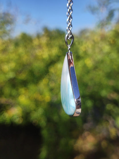 Larimar AAA "Atlantis Stone" Edelstein Kette 925 Sterling Silber Frau Schmuck Edel Natur Heilstein Hippie Rarität Meer Himmel blau Geschenk