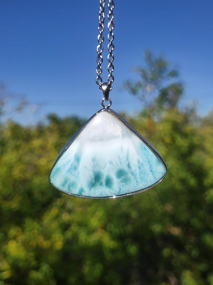 Larimar AAA "Atlantis Stone" Edelstein Kette 925 Sterling Silber Frau Schmuck Edel Natur Heilstein Hippie Rarität Meer Himmel blau Geschenk