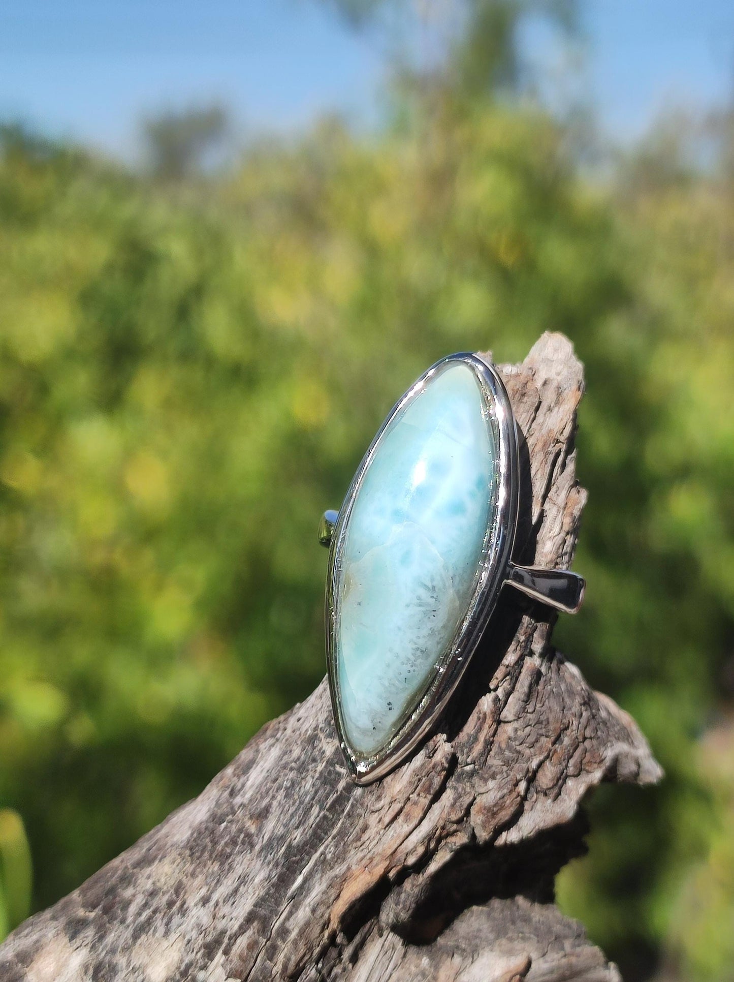 Larimar 925 Silver Ring "Atlantis Stone" Gemstone Blue Nature Sea Sky Set Energy Power Rarity Rare Woman Mother Her Grandma Gift