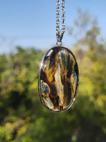 Pietersite gold - 925 Sterling Silber Edelstein Kette Natur Schutz Rarität Heilstein Kristall Mann Frau Er Sie Geschenk Schimmer Reflektion