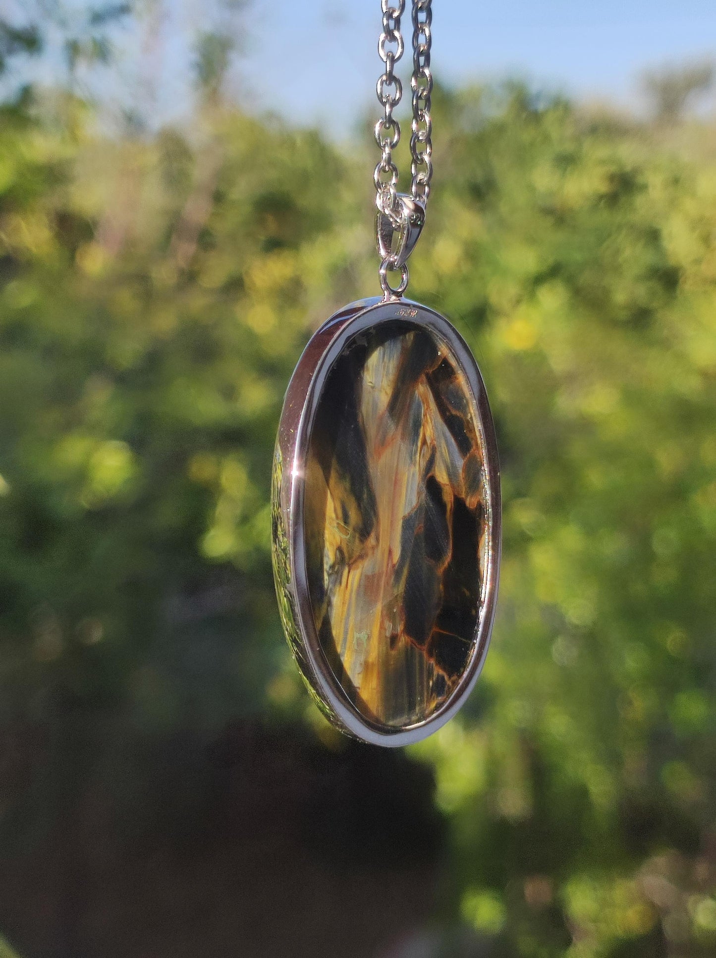 Pietersite gold - 925 Sterling Silber Edelstein Kette Natur Schutz Rarität Heilstein Kristall Mann Frau Er Sie Geschenk Schimmer Reflektion