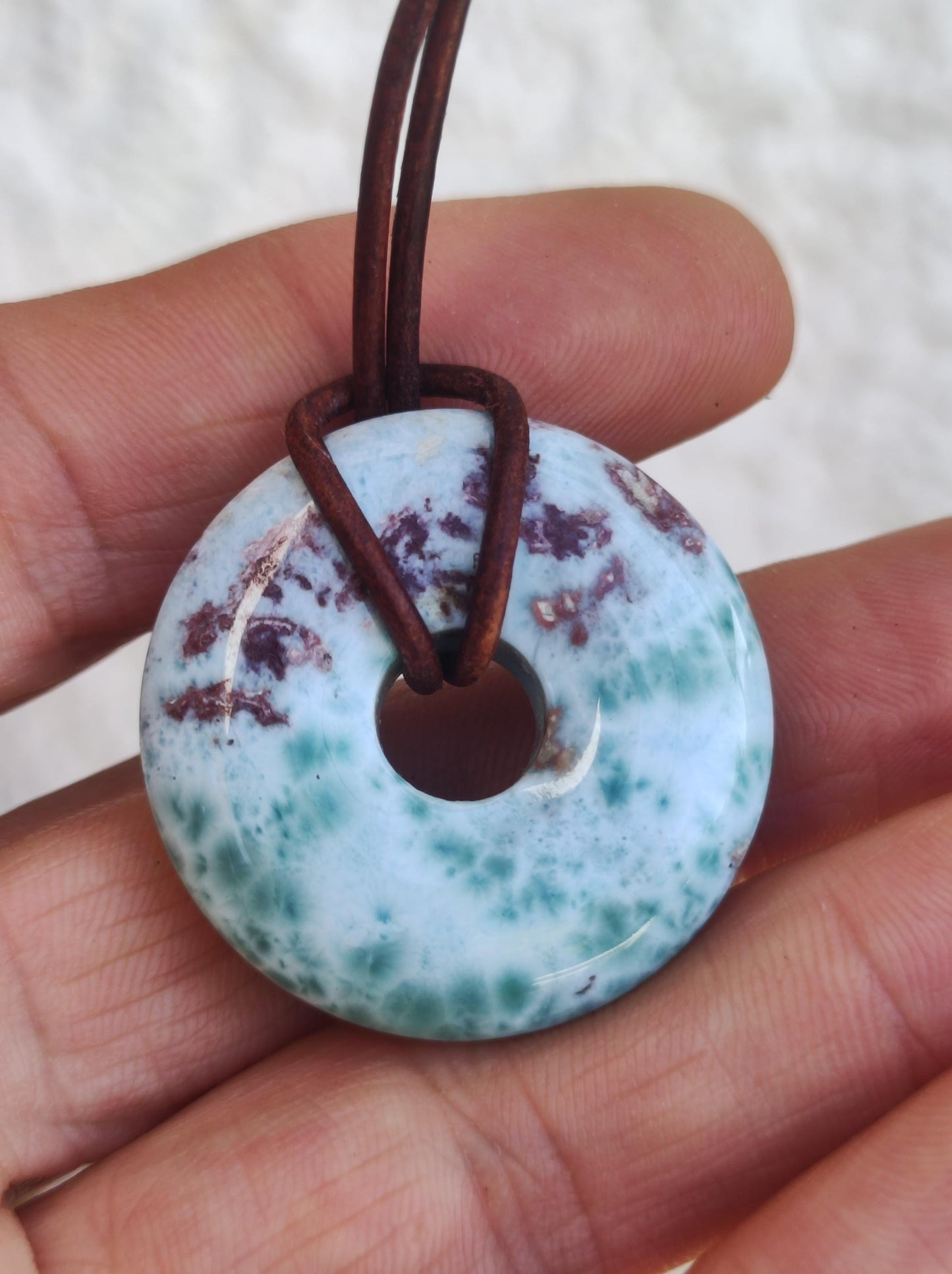 Larimar "Atlantis Stone Schutz Donut Edelstein Kette blau Heilstein Rarität Natur Edel Frau Geschenk Selten Sammler Energie Kraft Ruhe Glück